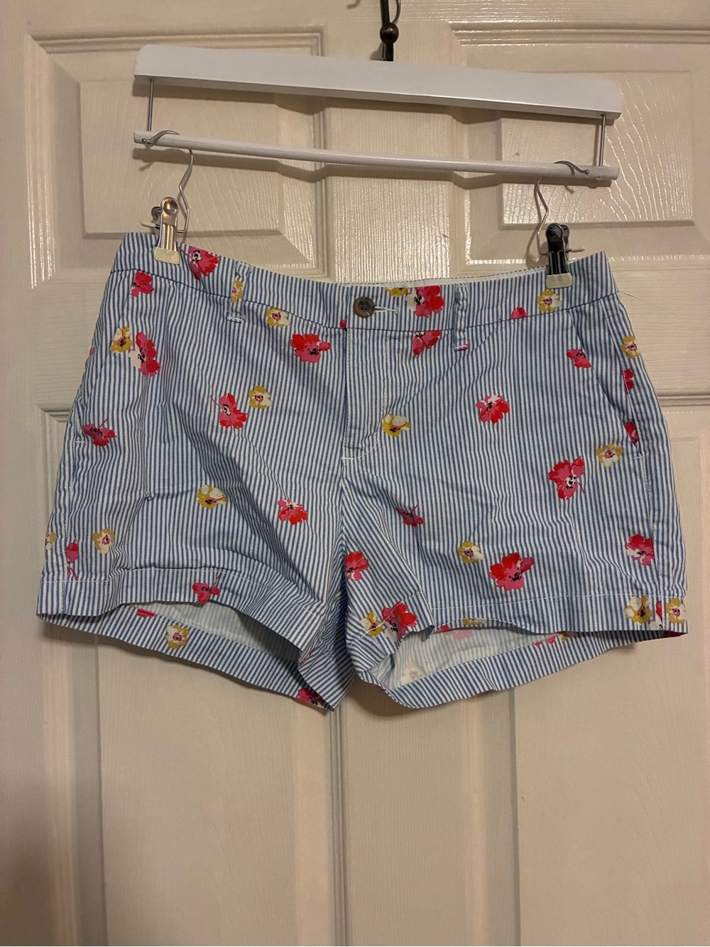 Old Navy Blue and White Stripe Floral Cotton Shorts